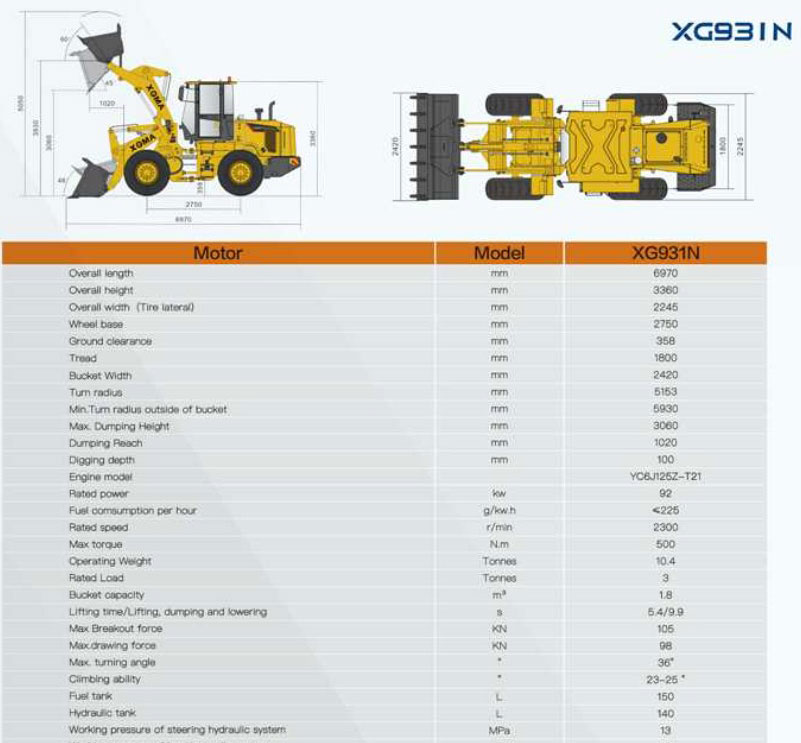 XGMA XG931N Specifications